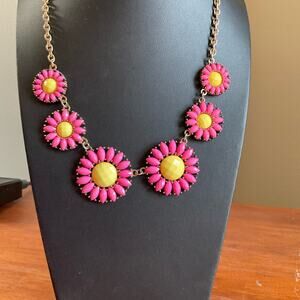 Bright pink and yellow daisy flower necklace with gold chain